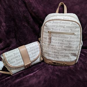 NWT Juicy couture Pecan White Full Size Backpack & Crossbody Bag set